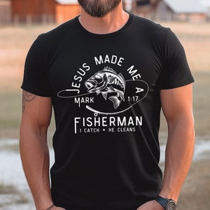 Jesus Made Me a Fisherman Shirt Dark Colors | Fathers Day shirt, fisher of men shirt, christian shirt for men, cross fish hook design