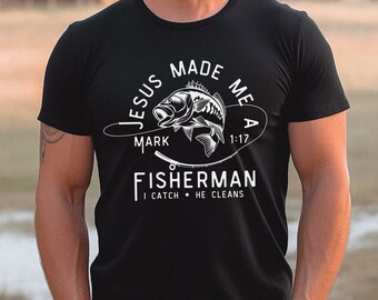 Jesus Made Me a Fisherman Shirt Dark Colors | Fathers Day shirt, fisher of men shirt, christian shirt for men, cross fish hook design