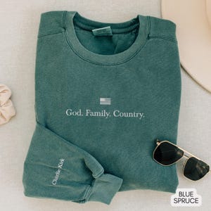 God. Family. Country. Embroidered Sweatshirt with Charlie Kirk Sleeve