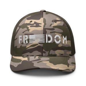 Freedom Camouflage embroidered trucker hat | fathers day hat, military hat, camo hat for dad, camo military hat, gift for hunters