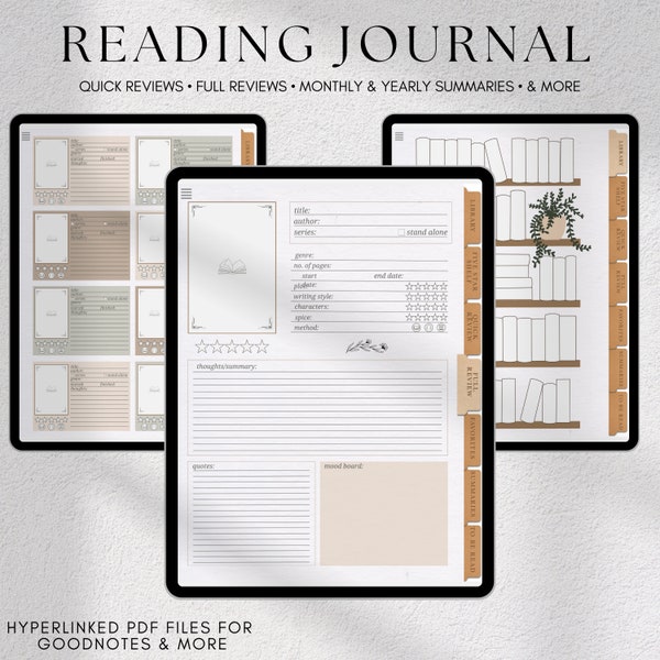 The Reading Journal | digital book journal, book planner, reading tracker, book review, library reading journal, goodnotes reading