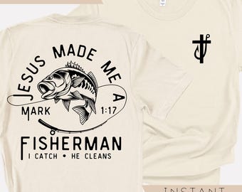 Jesus Made Me a Fishermen svg | Fathers Day svg, fisher of men svg, christian shirt for men, cross fish hook svg, gifts for dad svg
