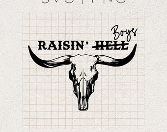 Raisin' Boys svg | Boy Mama svg, Rodeo Shirt for Women, Raising Hell Raising Boys svg, Boy Mom gifts, Mama of cowboys, cow skull sublimation