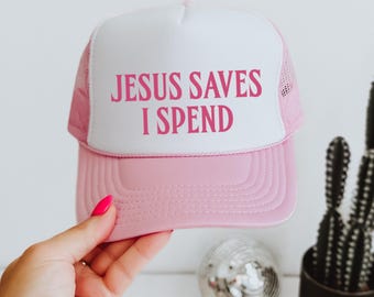 Jesus Saves, I Spend Pink Embroidered Hat - Etsy display picture 1
