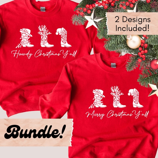 Merry Christmas Y'all Boot Bundle SVG | Country Christmas, Howdy Christmas SVG, Holiday SVG, Cristmas Cowboy Boots svg, Christmas Shirt