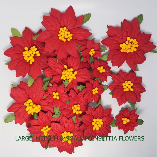 45 Handmade Mulberry Paper Christmas Poinsettia Flowers for Crafting