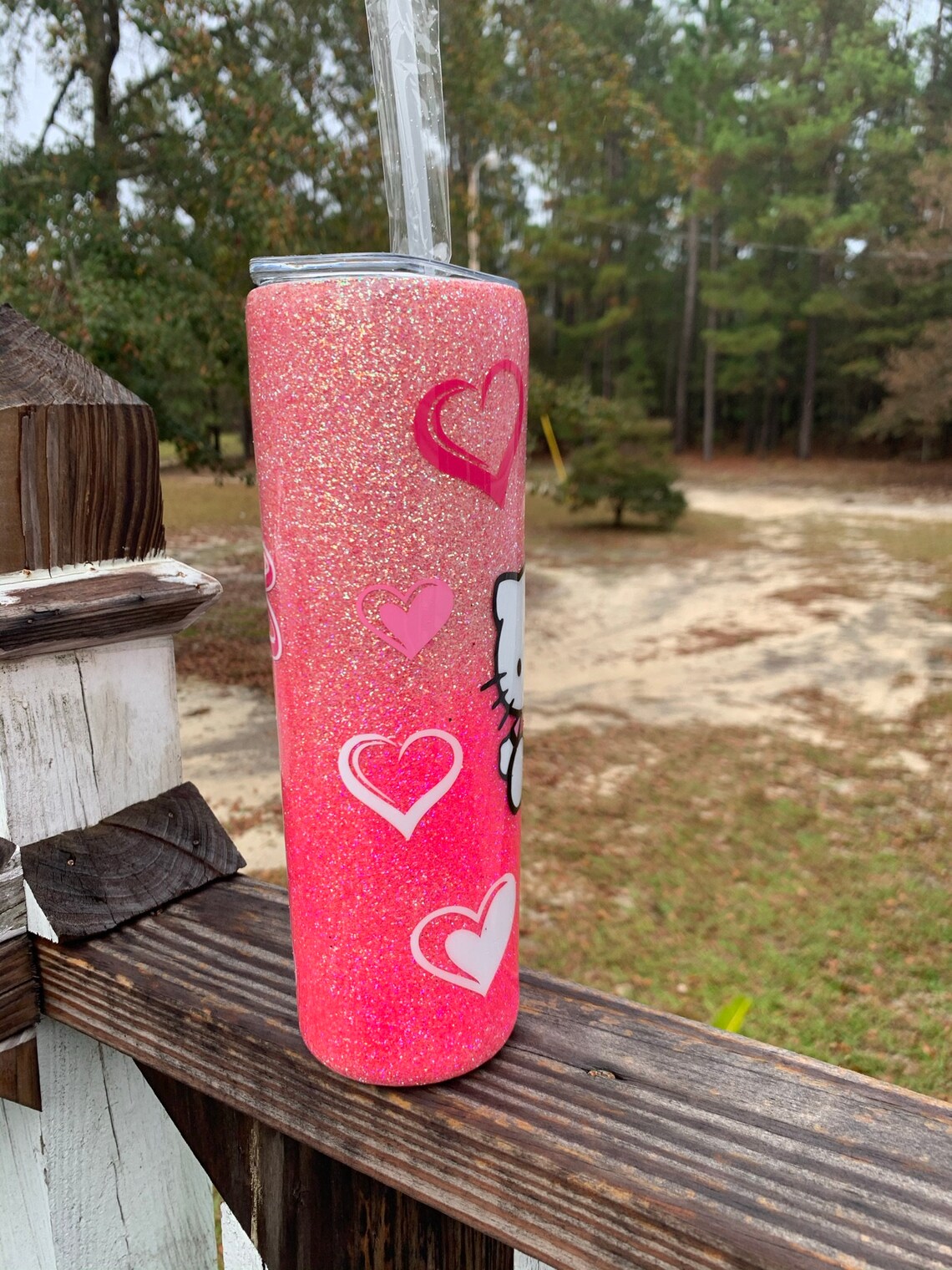 Pink Kitty Tumbler With Hearts Glitter Yeti Yeti Tumbler Etsy