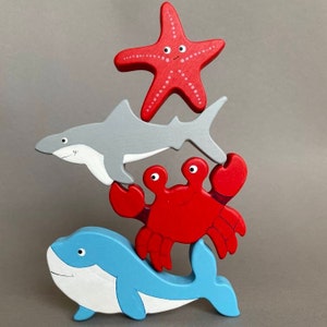 Unique handcrafted wooden ocean sea animals toys figurines toddler image 2