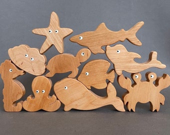 Wooden ocean sea woodland animals toys stacking figurines toddler