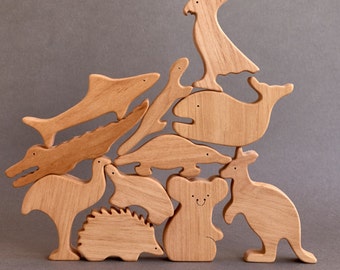 Simple design baby shower gift wooden Australian ocean animals toys figurines toddler