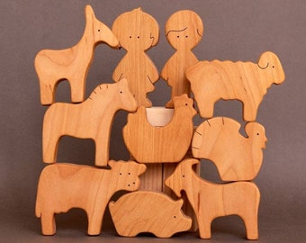 Pretend plays wooden farm country animals toys figurines toddler