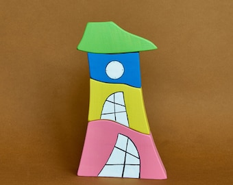 Wooden handpainted house toy stacking figurine toddler