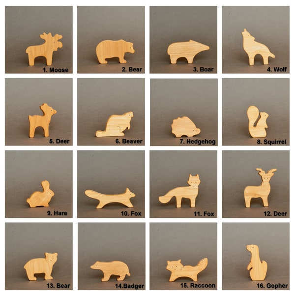 Cute any personalized wooden woodland animals toys figurines toddler