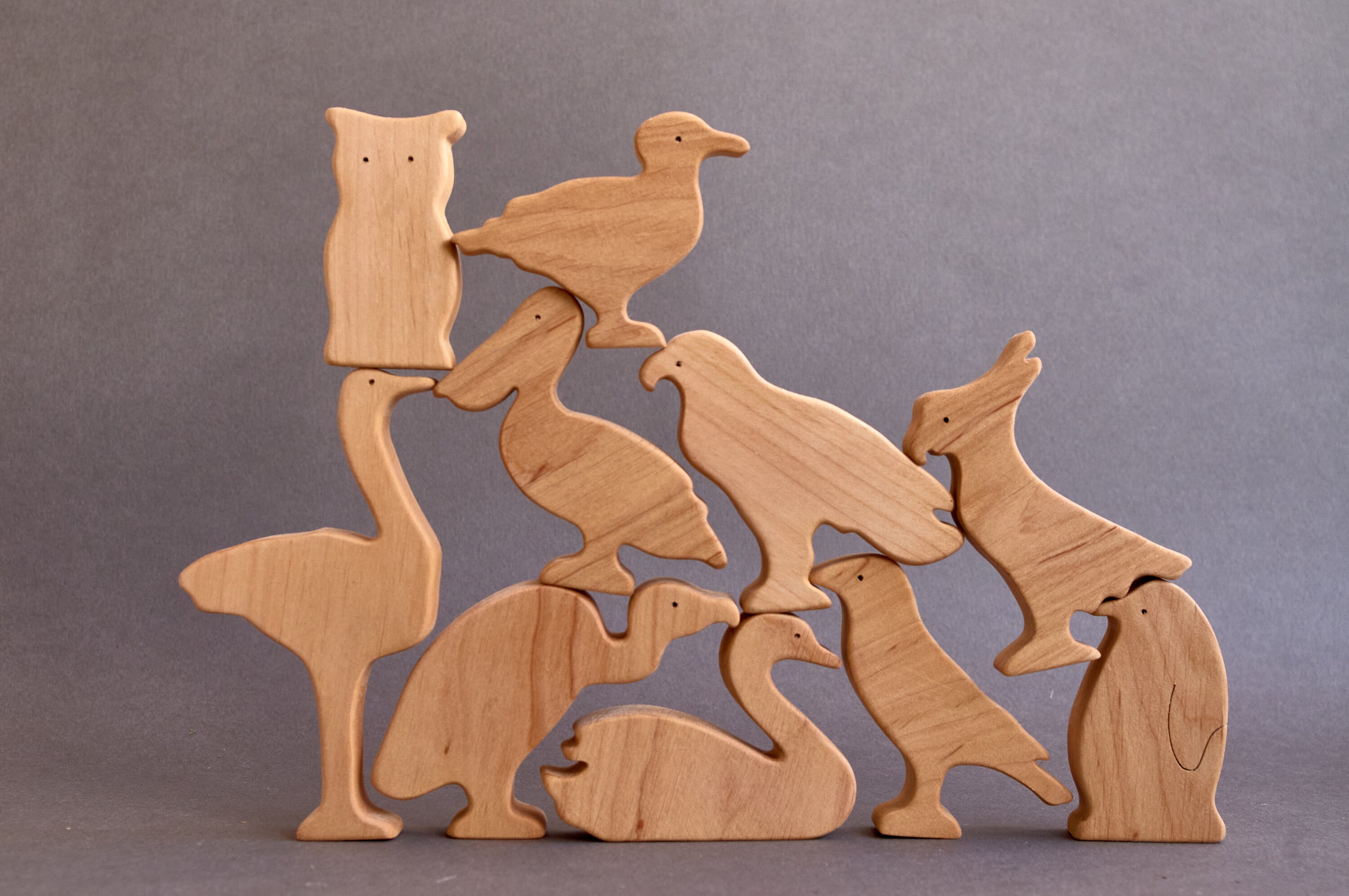 Wooden Set Baby Animal Play Set Organic Wood Toys Birds Etsy