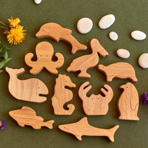 Cute baby 1 year Waldorf wooden sea animals toys figurines grandbaby gift image 7