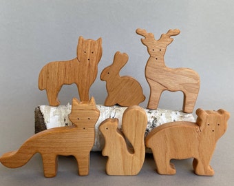 Simple design pretend plays wooden woodland forest animals figurines toys baby