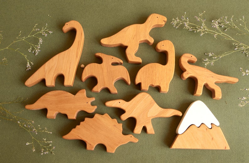 Early childhood wooden dinosaurs animals toys figurines toddler image 9