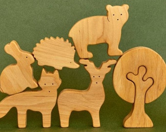 Cute open-ended plays wooden woodland forest animals toys toddler