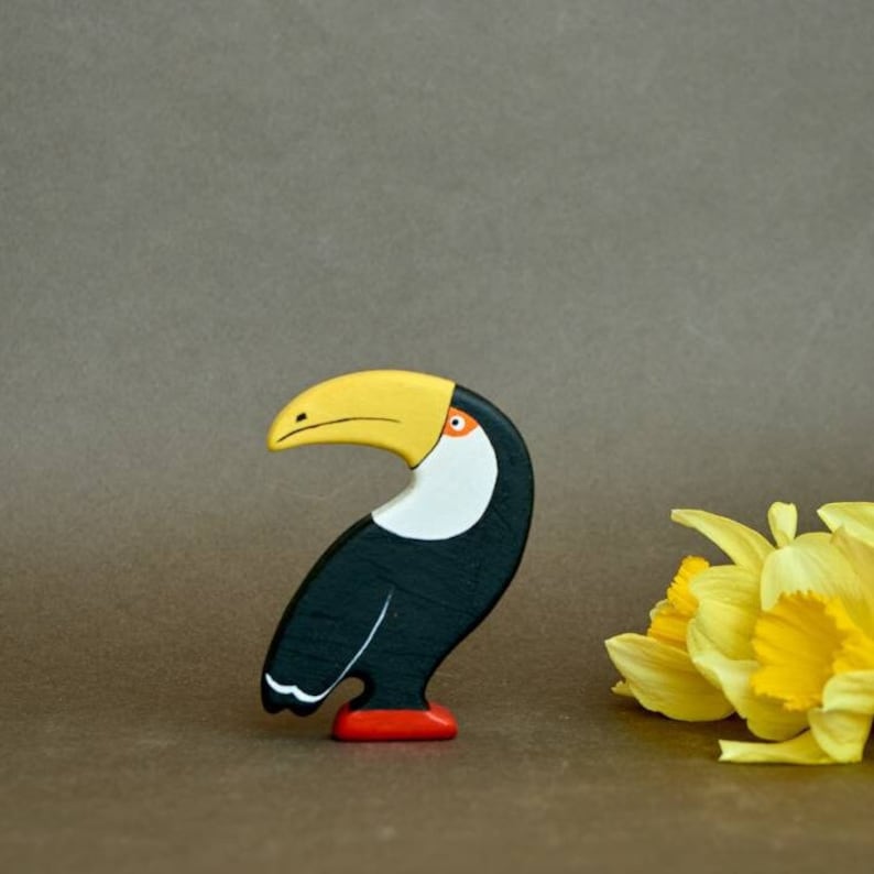 Simple design wooden toucans birds animals toys figurines toddler image 2
