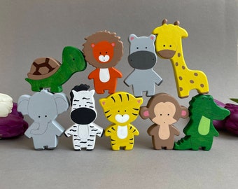 Cute wooden Safari African woodland animals figurines toys baby