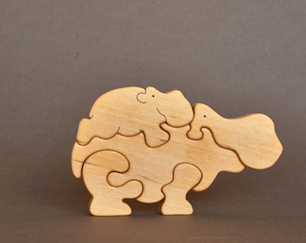 Wooden puzzle Hippo, Easter/ baby shower/baptism/baby birthday party gift box for baby