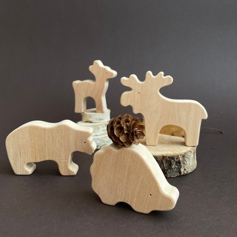 Preschool educational wooden woodland forest animals toys figurines toddler image 10
