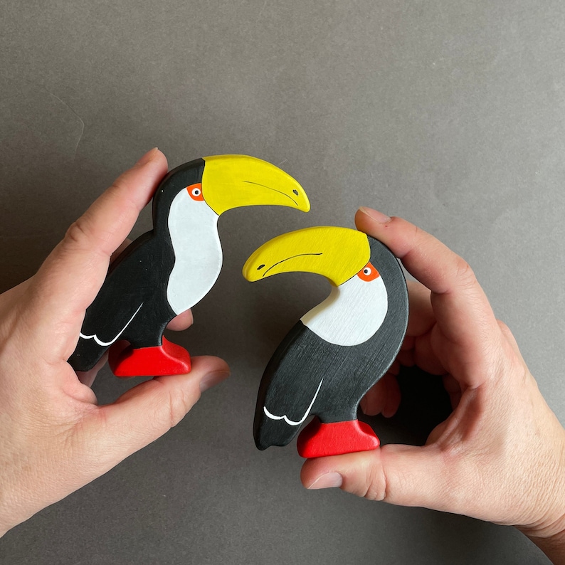 Simple design wooden toucans birds animals toys figurines toddler image 10