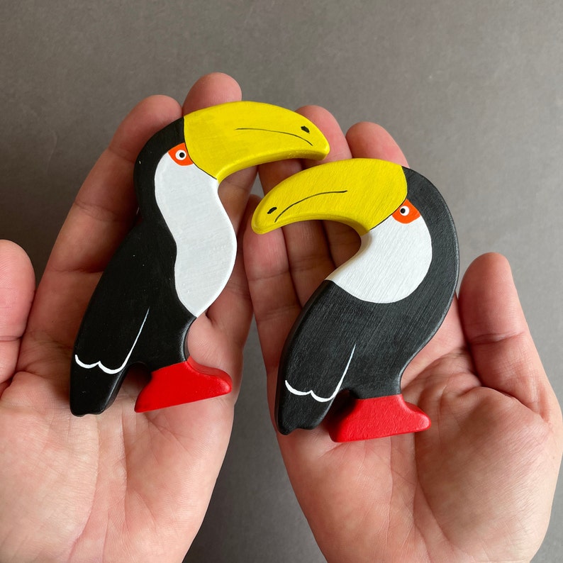 Simple design wooden toucans birds animals toys figurines toddler image 9