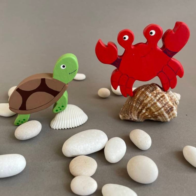 Unique handcrafted wooden ocean sea animals toys figurines toddler image 6
