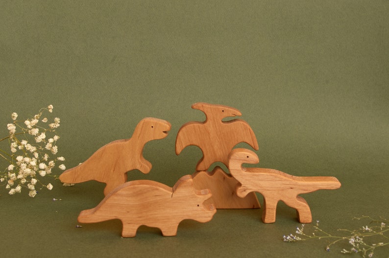 Early childhood wooden dinosaurs animals toys figurines toddler image 5