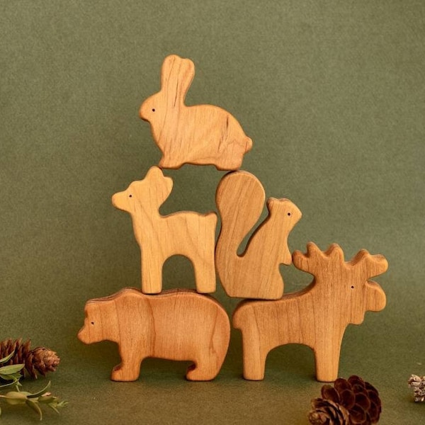 Preschool wooden woodland forest animals figurines toys baby