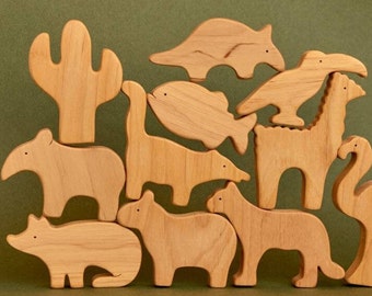 Wooden woodland South American animals toys figurines toddler