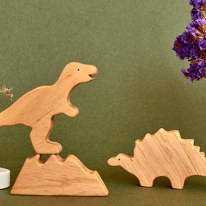 Wooden Jurassic period dinosaurs animals toys figurines toddler image 4