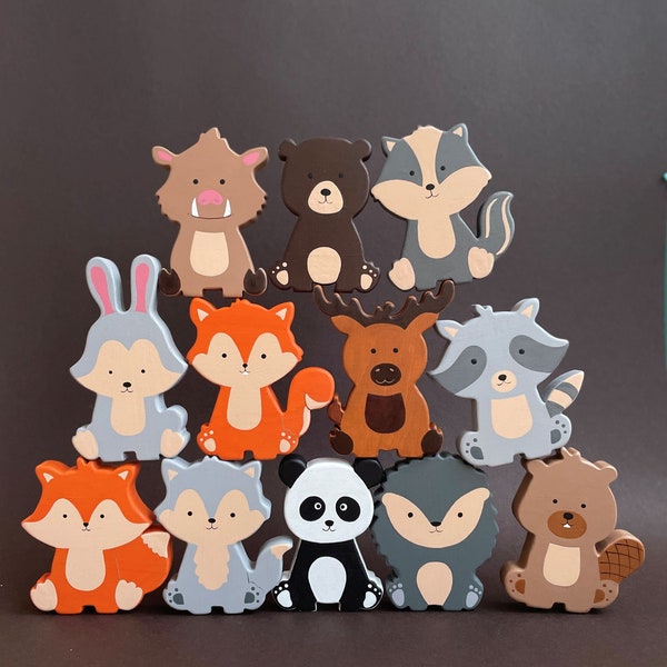 Wooden educational woodland animals toys figurines toddler