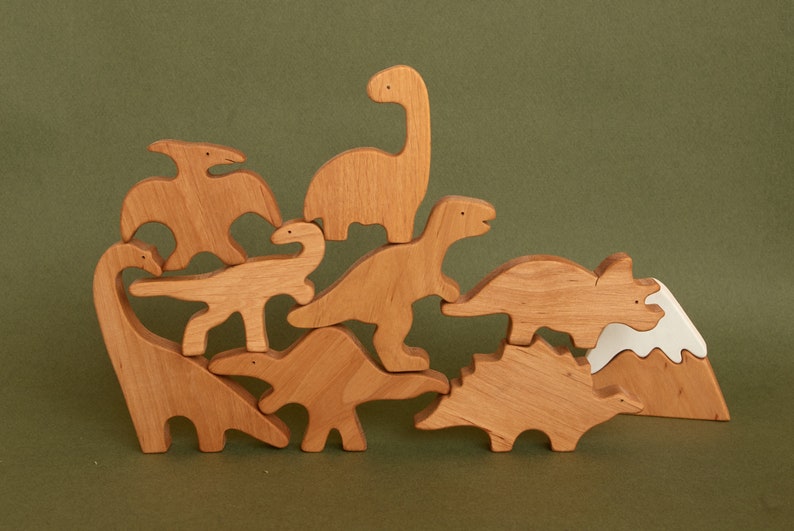 Early childhood wooden dinosaurs animals toys figurines toddler image 1