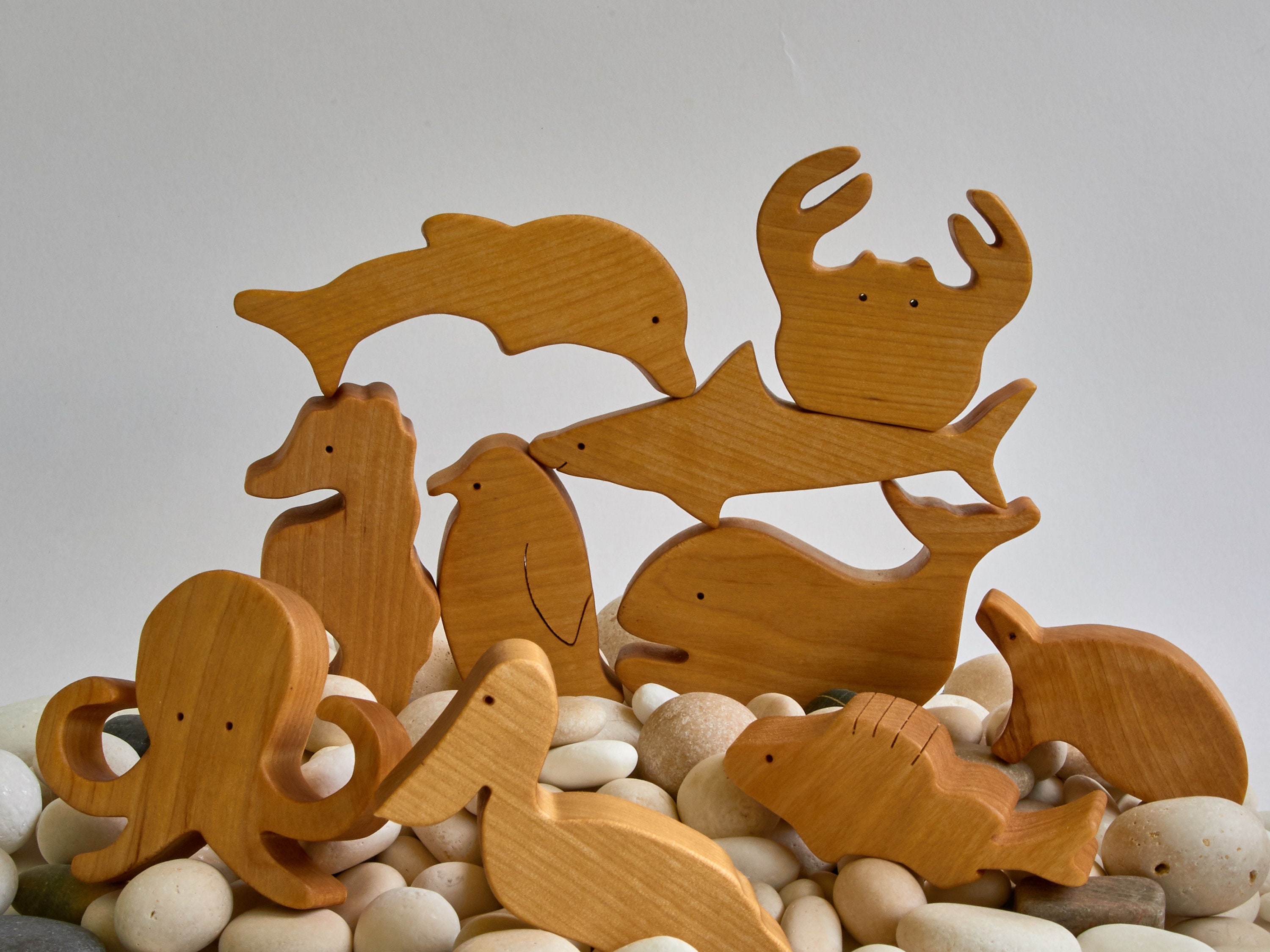 Wooden Toy Set Baby Animal Play Set Organic Wood Toys Sea Etsy