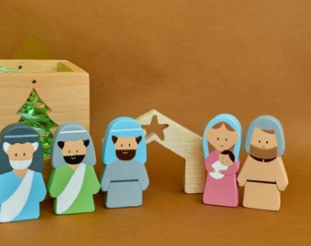 Plain design wooden Nativity scene figures toys baby