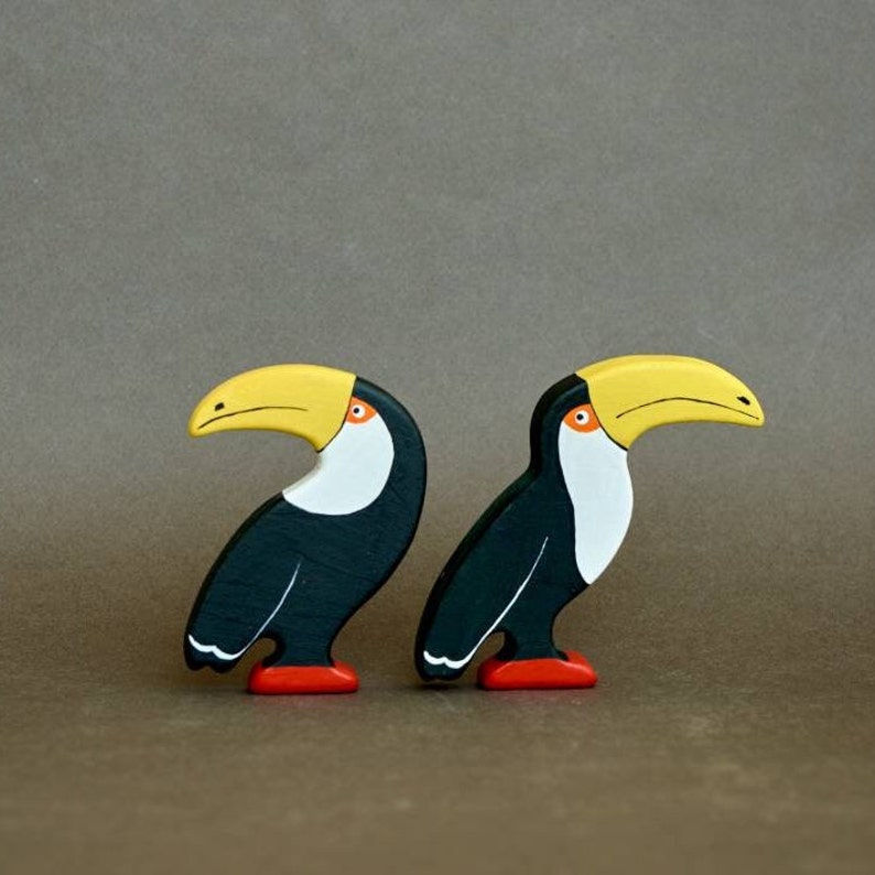 Simple design wooden toucans birds animals toys figurines toddler image 1