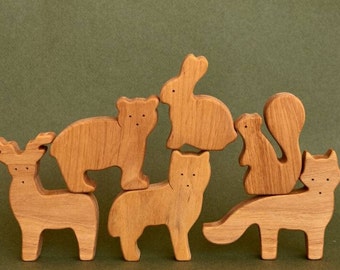 Cute open-ended plays wooden woodland forest animals toys toddler