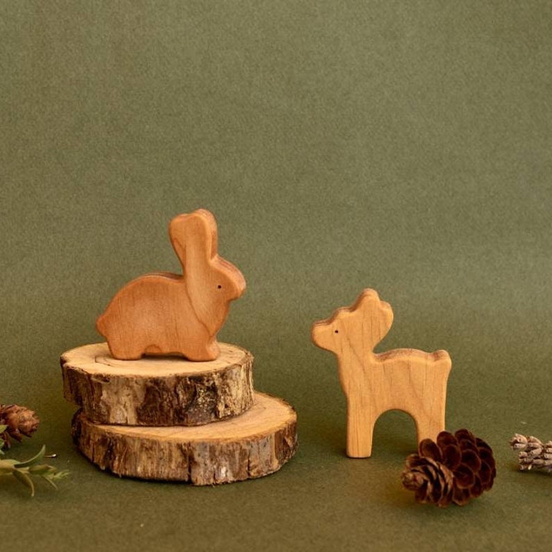 Preschool wooden woodland forest animals figurines toys baby image 2