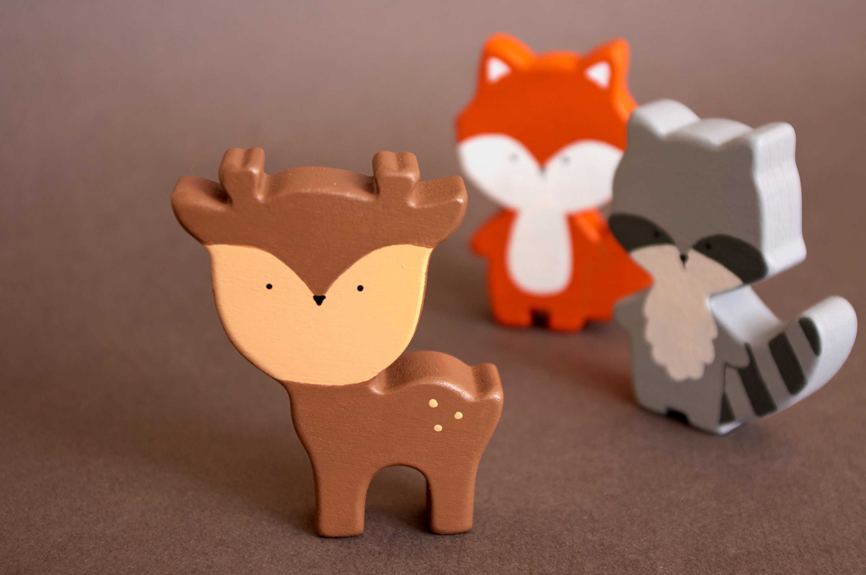 Wooden set of woodland animals wooden painting animals | Etsy