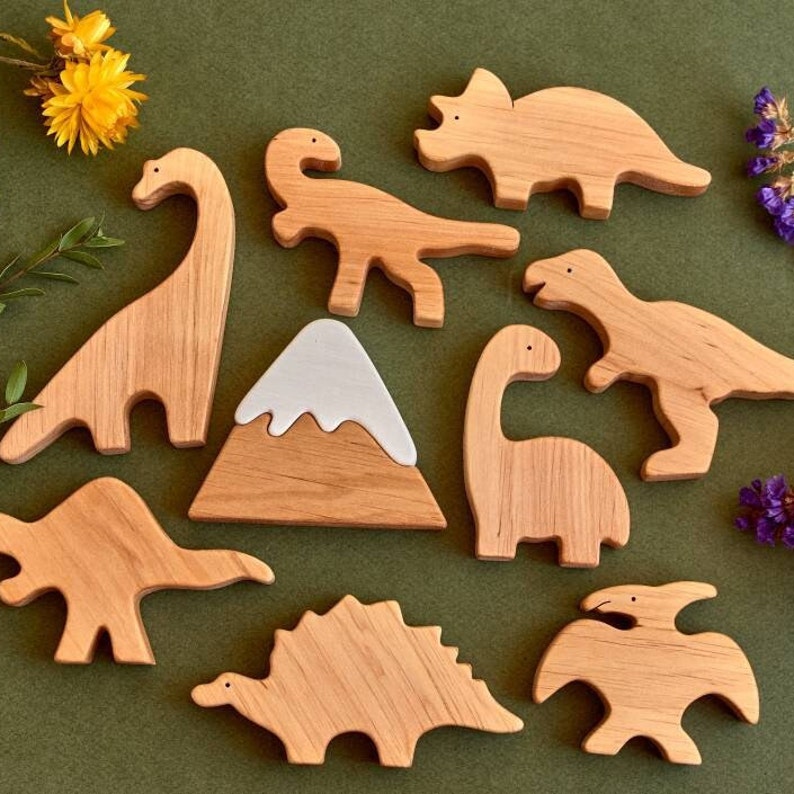 Wooden Jurassic period dinosaurs animals toys figurines toddler image 7