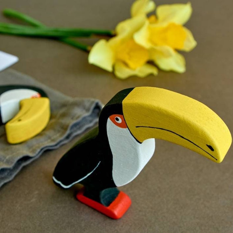 Simple design wooden toucans birds animals toys figurines toddler image 6