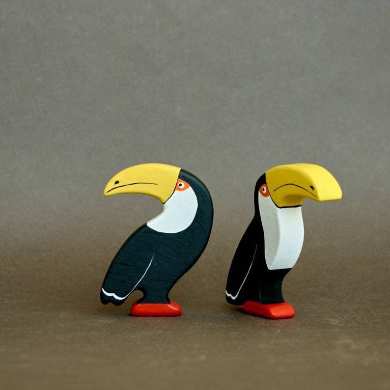 Simple design wooden toucans birds animals toys figurines toddler image 3