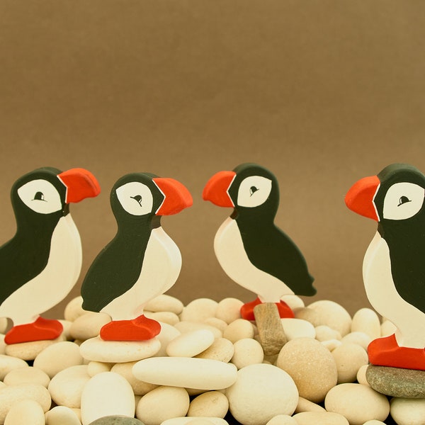 Funny handcrafted wooden Puffins animals figurines toys toddler
