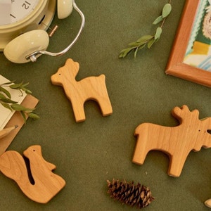 Preschool wooden woodland forest animals figurines toys baby image 5