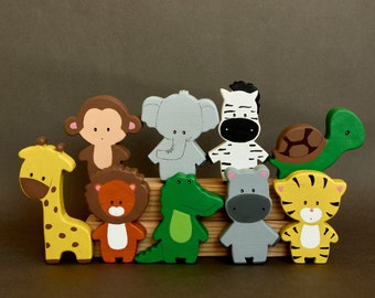 Simple design wooden African Safari animals toys sensory figurines toddler