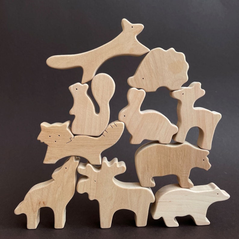 Preschool educational wooden woodland forest animals toys figurines toddler image 1