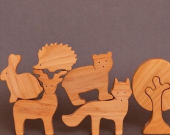 Unique simple design wooden woodland forest animals toys figurines toddler