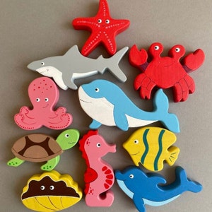 Unique handcrafted wooden ocean sea animals toys figurines toddler image 4